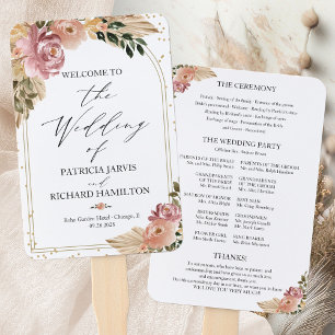 Éventail Couleurs neutres Boho Floral Wedding Programme