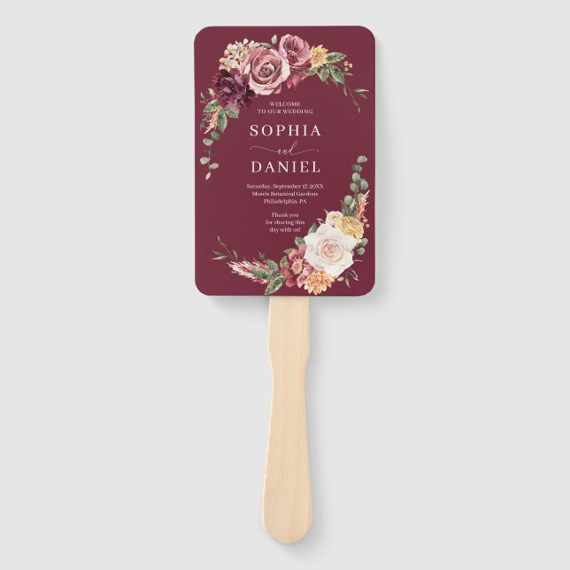 Éventail Country Boho Rose Floral Wedding Programme Ventila (Devant)