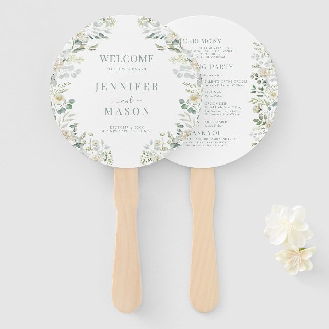 Éventail Couronne de eucalyptus vert sauge pour mariage boh (Devant et derrière)