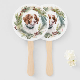 Éventail Couronne de Noël Brittany Spaniel Chien de fête