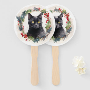 Éventail Couronne de Noël Chat Noir Kit Chat Festif