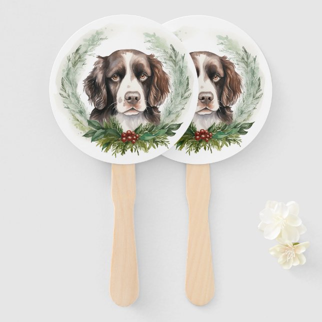 Éventail Couronne de Noël de Springer spaniel Chien festif (Devant et derrière)