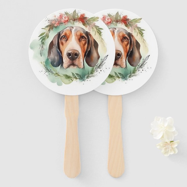 Éventail Couronne de Noël festive Treeing Walker Pup (Devant et derrière)