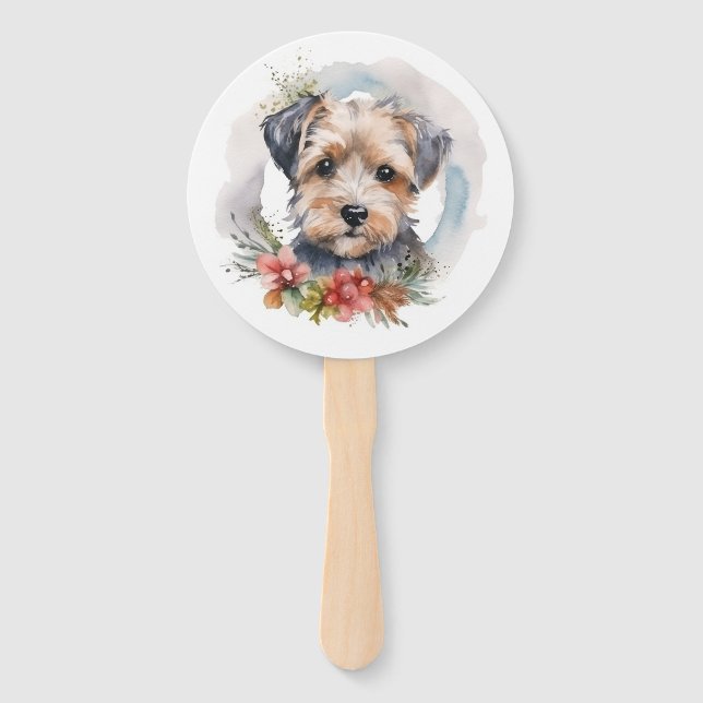 Éventail Couronne de Noël Yorkipoo Chien de fête (Devant)