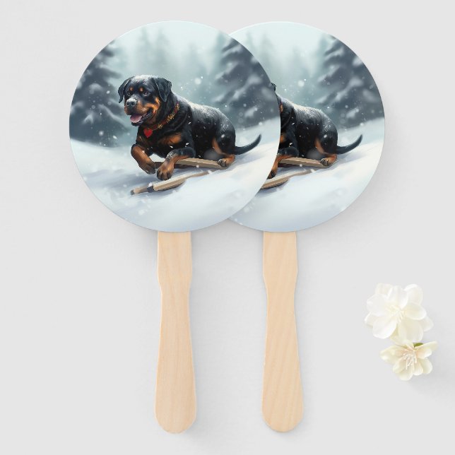 Éventail Coussin décoratif Rottweiler Noël neige hiver (Devant et derrière)