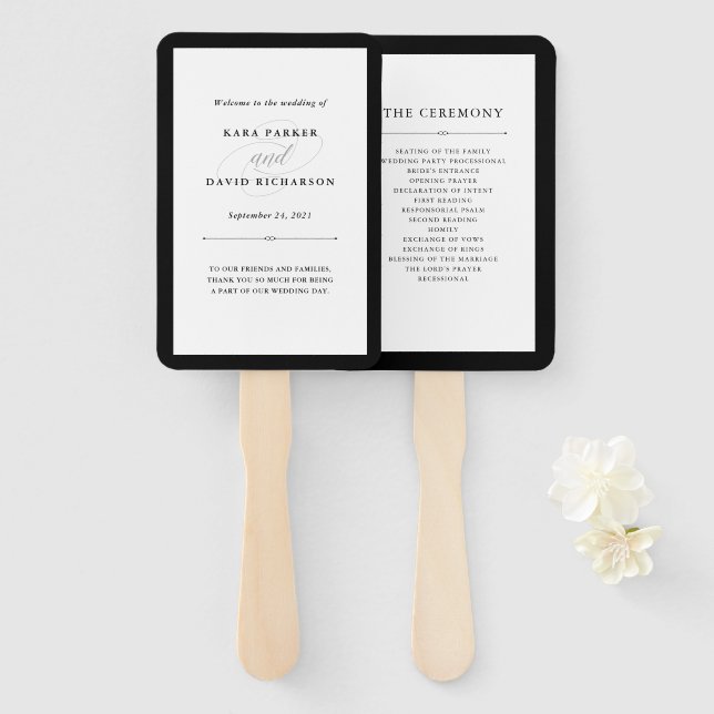 Éventail Couture élégante | Mariage noir et blanc (Devant et derrière)