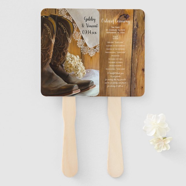 Éventail Cowboy Boots and Lace Western Wedding Program (Devant et derrière)