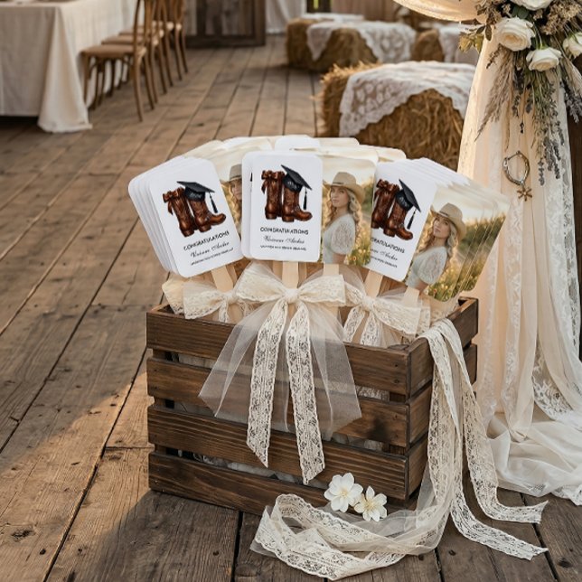 Éventail Cowgirl Glam and Boots Graduation  (Country Chic Graduation HAnd Fans)