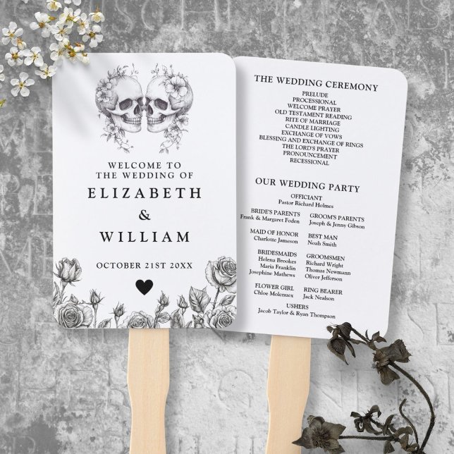 Éventail Crânes gothiques Programme de mariage floral (Gothic Skulls Floral Wedding Program Hand Fan)