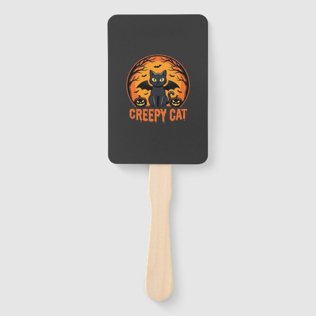 Éventail Création graphique de chat effrayant Halloween cha (Devant)