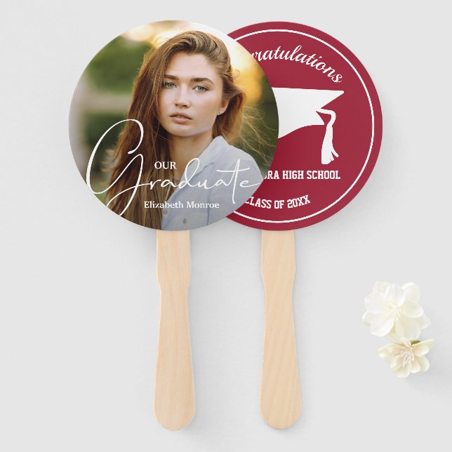 Éventail Crimson photo de Casquette diplômé (Devant et derrière)