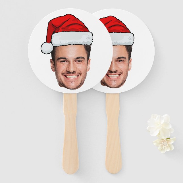 Éventail Custom Face Photo Santa Hat Christmas (Devant et derrière)