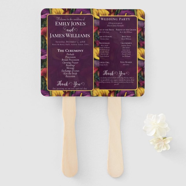 Éventail Cute Calla Lilies Sparkle Rustic Wedding (Devant et derrière)