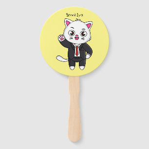 Éventail Cute chaton chat en costume d'affaires dessin anim
