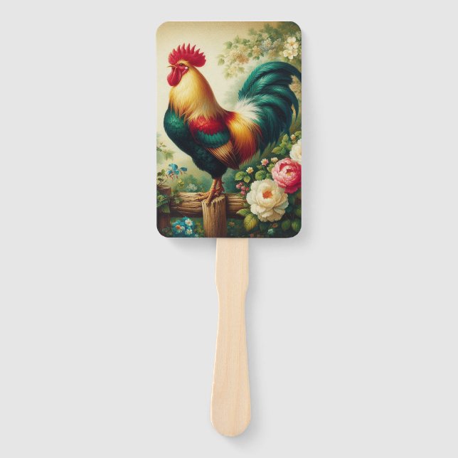 Éventail Cute coq rustique/vintage (Devant)
