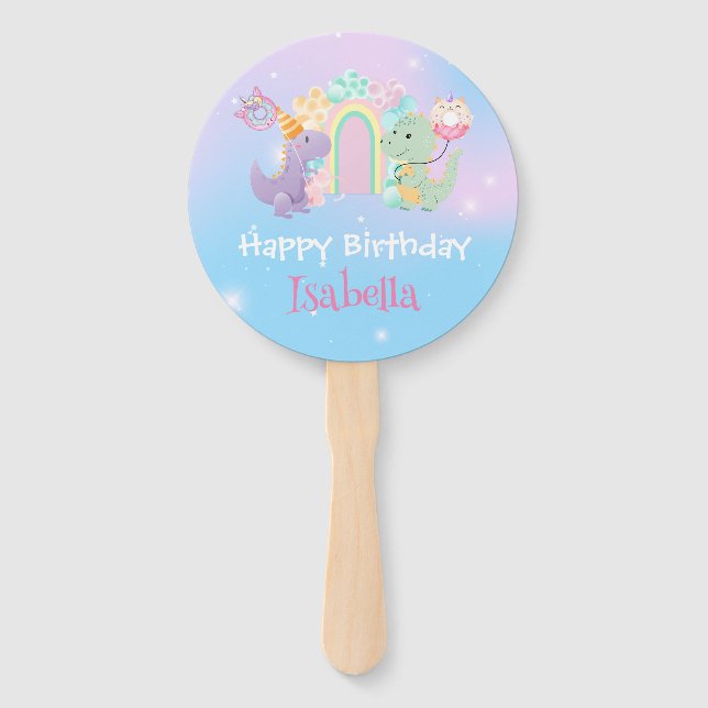 Éventail Cute Dinosaur Unicorn Rainbow ballon Anniversaire  (Devant)