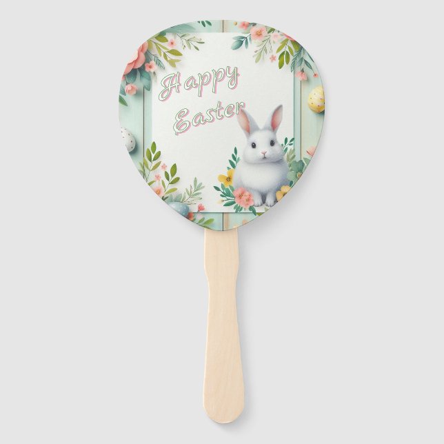Éventail Cute, floral heureux lapin de Pâques (Devant)