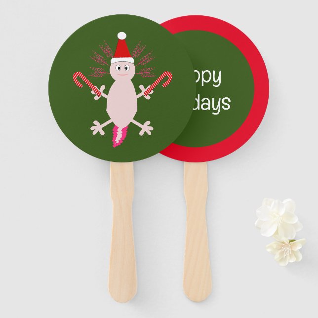Éventail Cute Noël Axolotl Custom (Devant et derrière)