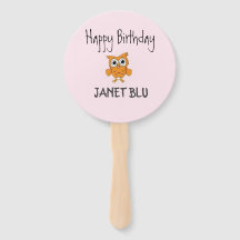 Cute orange owl happy birthday on pink