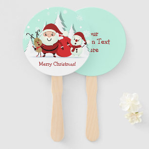 Éventail Cute Père Noël, Reindeer & Snowman texte personnal