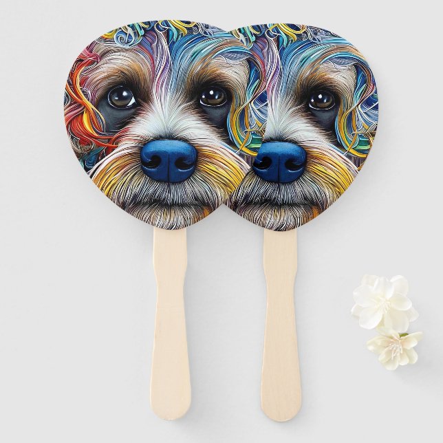 Éventail Cute Pop Art Terrier (Devant et derrière)