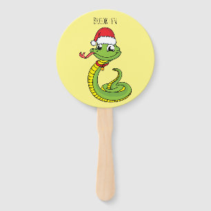 Éventail Cute serpent vert avec chapeau santa dessin animé