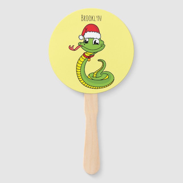Éventail Cute serpent vert avec chapeau santa dessin animé (Devant)