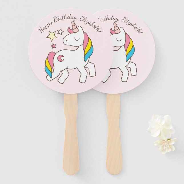 Éventail Cute Unicorn avec des étoiles mignonnes Anniversai (Devant et derrière)