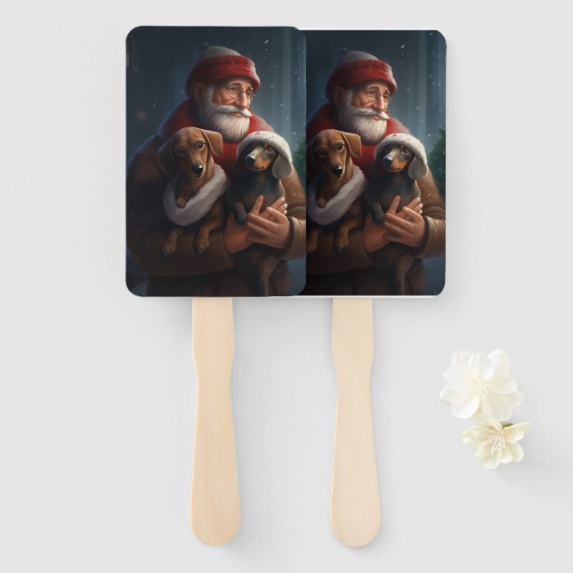 Éventail Dachshund Avec Noël Festif Du Père Noël (Devant et derrière)