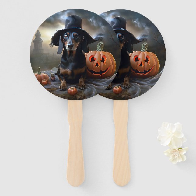 Éventail Dachshund Halloween Épouvantable (Devant et derrière)