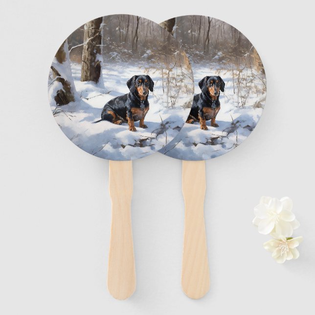 Éventail Dachshund Laissez tomber la neige Noël (Devant et derrière)