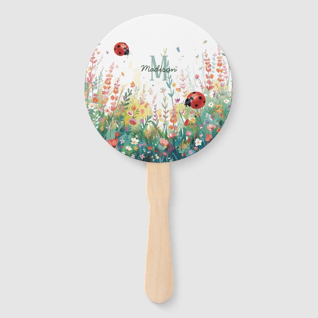 Éventail Dame coccinelle aquarelle printanière Monogramme f (Devant)