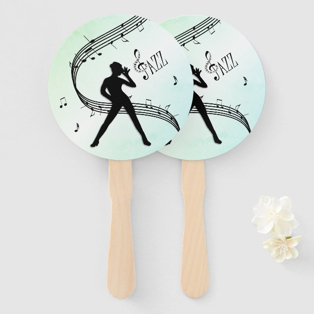 Éventail Danse Jazz Musique Verte (Devant et derrière)