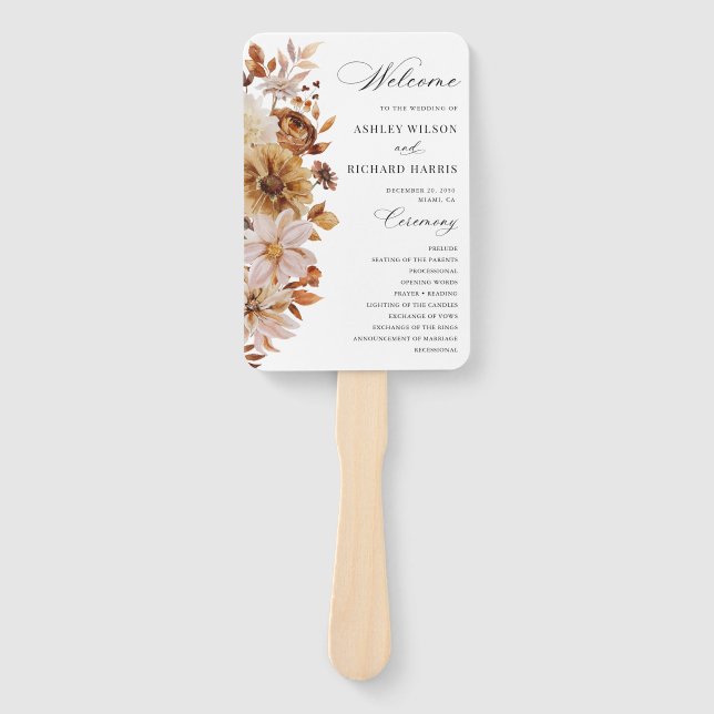 Éventail de main de programme de mariage Feuilles  (Devant)