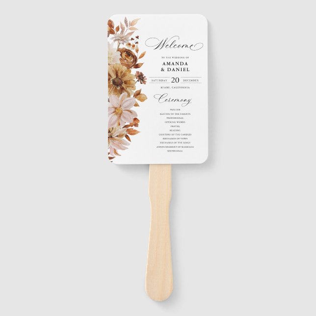 Éventail de main de programme de mariage Feuilles  (Devant)