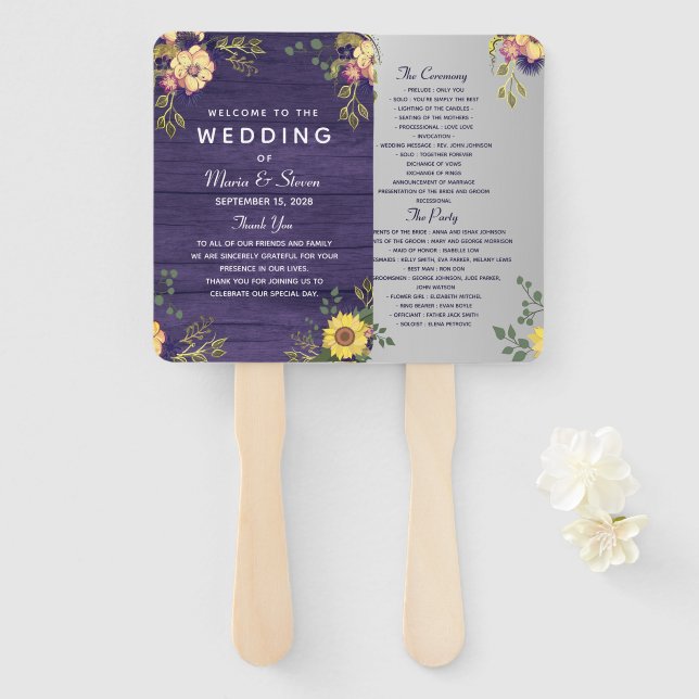 Éventail de main de programme de mariage floral vi (Devant et derrière)