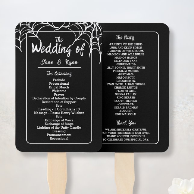 Éventail de main de programme de mariage gothique  (Créateur téléchargé)