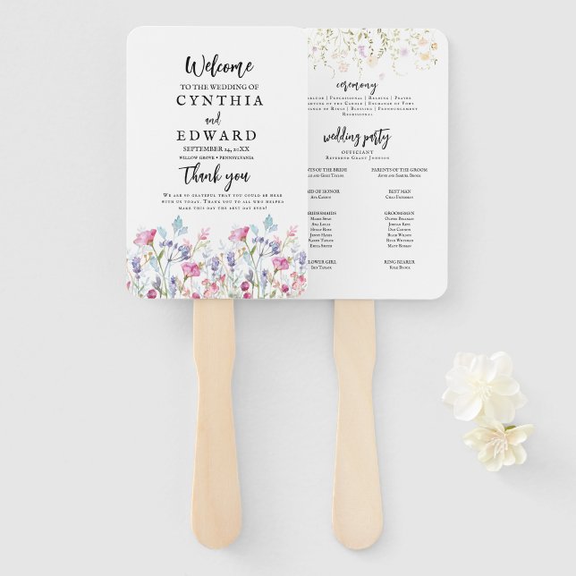 Éventail de mariage à fleurs sauvages de prairie e (Devant et derrière)