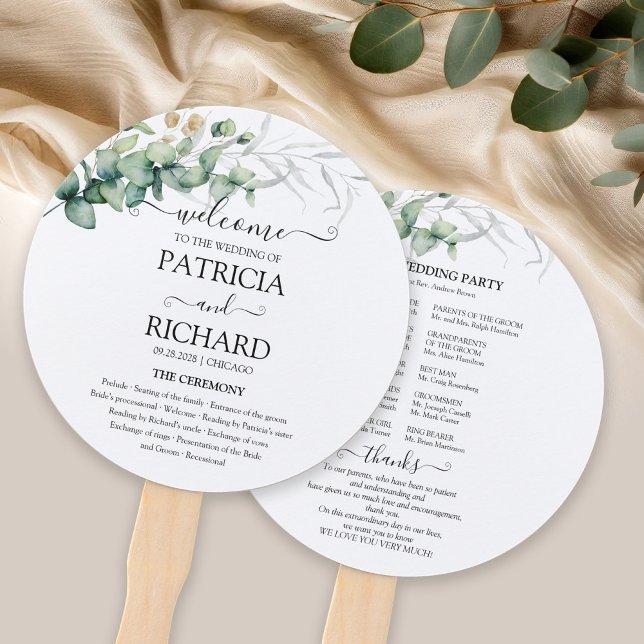 Éventail de mariage à main en aquarelle de verdure (Créateur téléchargé)