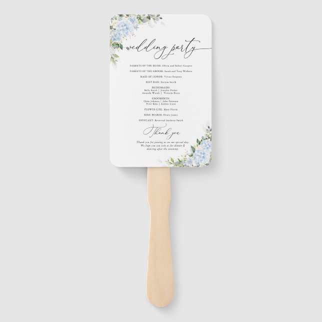 Éventail de mariage à main floral avec hydrangea b (Dos)