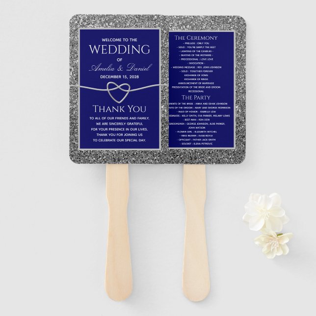 Éventail de mariage bleu royal (Devant et derrière)