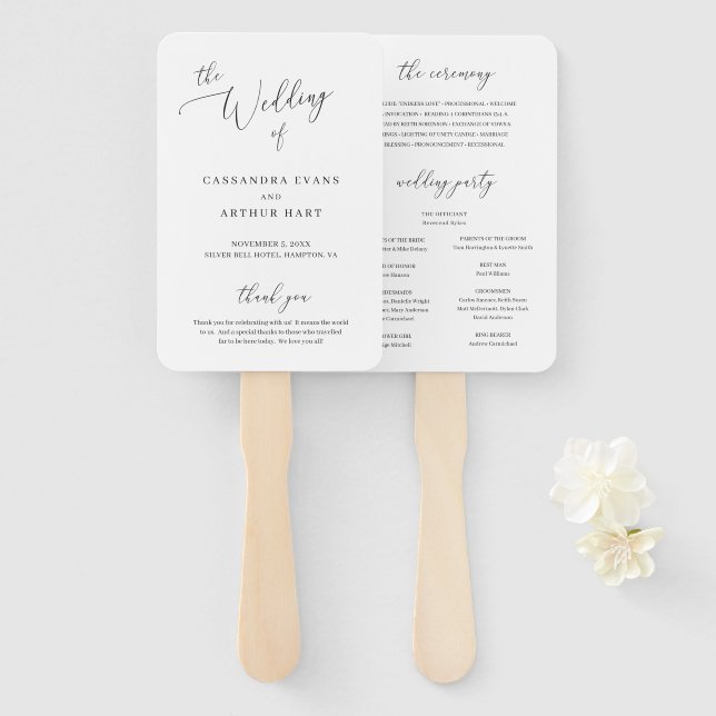 Éventail de mariage élégant simple blanc classique (Devant et derrière)