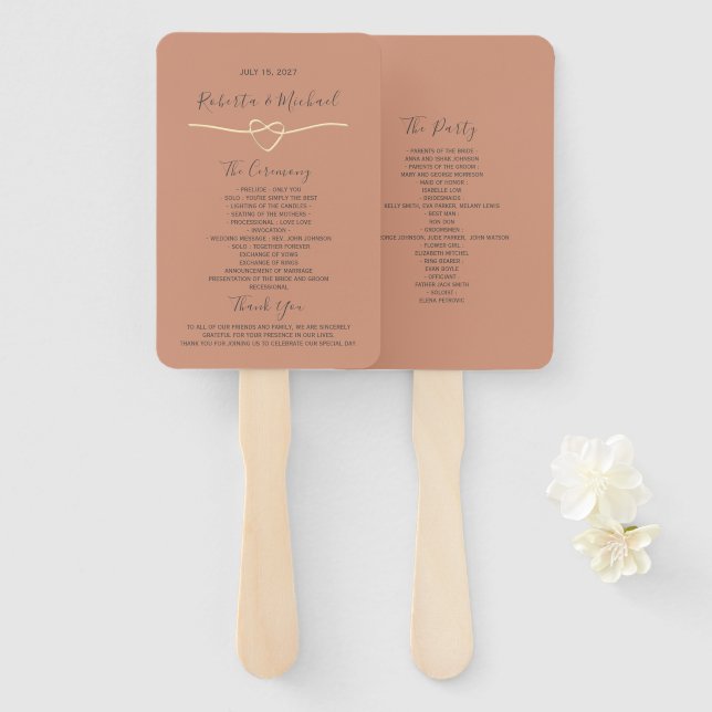 Éventail de mariage en terre cuite simple (Devant et derrière)