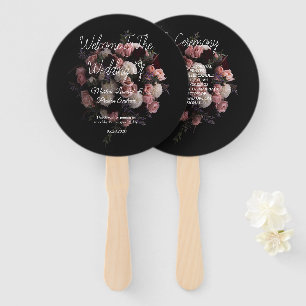 Éventail de mariage floral bordeaux vintage foncé