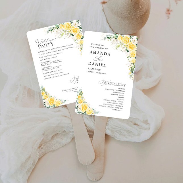 Éventail de mariage floral jaune élégant à main (Créateur téléchargé)