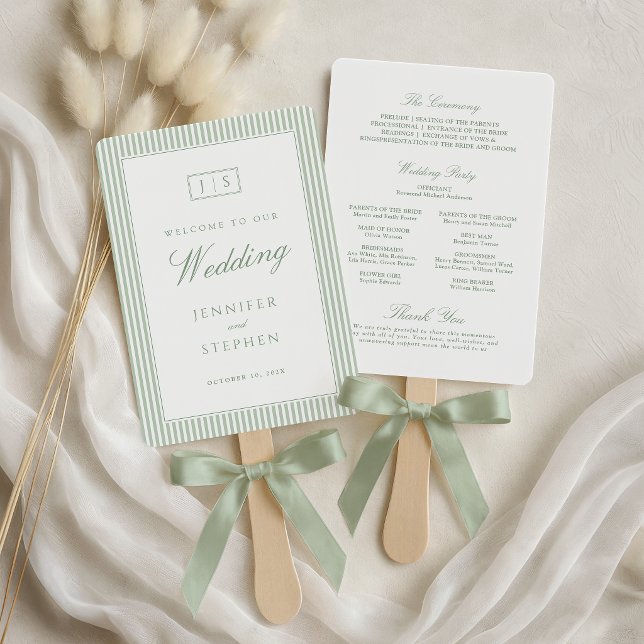 Éventail de mariage rayé vert sauge (Créateur téléchargé)