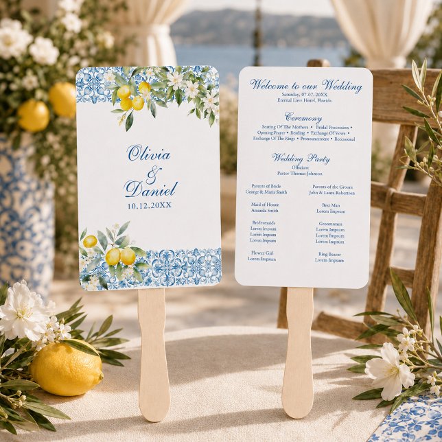 Éventail de programme de mariage au citron méditer (Mediterranean Lemon Wedding Program Fan)