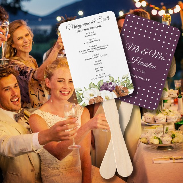 Éventail de programme de mariage floral à pois vio (Créateur téléchargé)