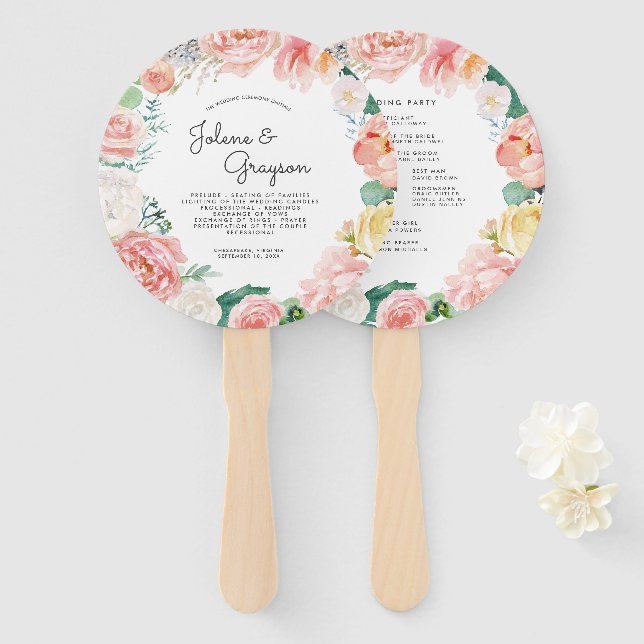 Éventail de programme de mariage floral d'été roug (Devant et derrière)