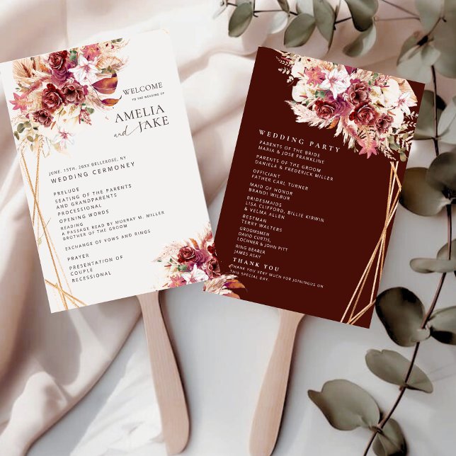 Éventail de programme de mariage floral en bois de (Créateur téléchargé)